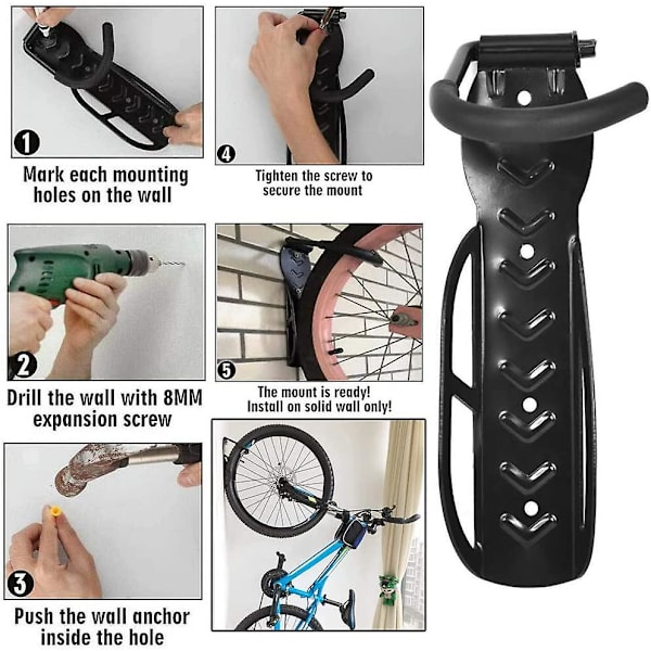 2 stykker cykelstativer, cykellåge, cykelvægstøtter med tilbehør, cykelkrog, Velo butiksstativ butik/garage (sort)