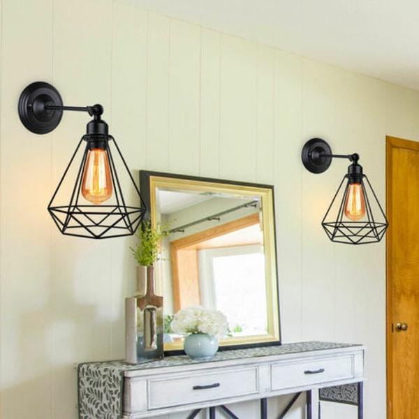 Set med 2 Diamantvägglampa E27 16cm för sovrumskorridorstång Svart - Svart