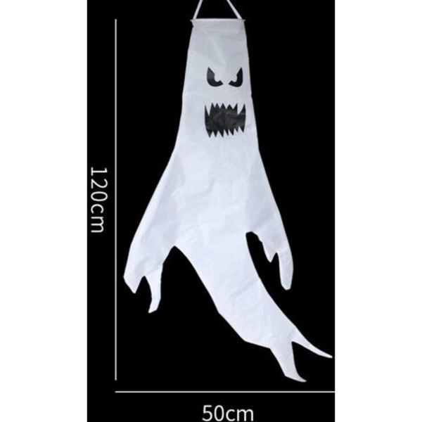 Halloween-riippuvat tuulisukat, Halloween Ghost -tuulisukat, Ghost Windsock -koristeet, Halloween LED-riippuva lippu, patiolle