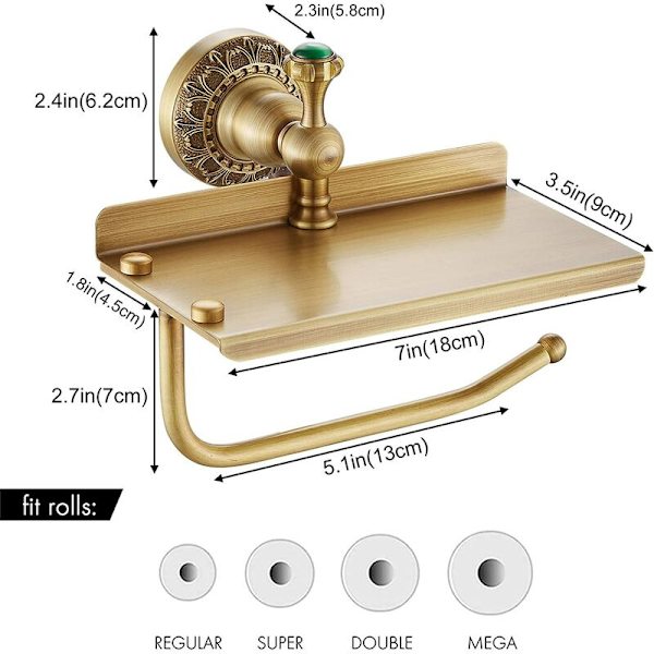 Toiletpapirholder massiv messing vægmonteret toiletrulleholder tissueholder toiletpapir opbevaring antik messing finish