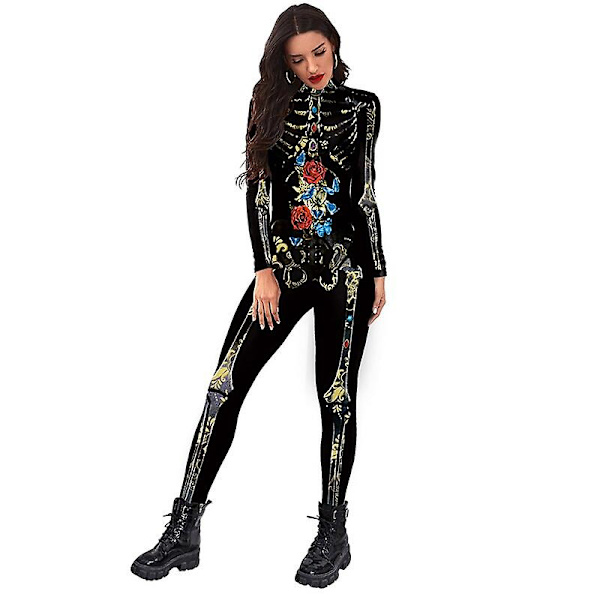 Dame Horror Skull Bronzing Print Jumpsuit Sæt Farve 1 L