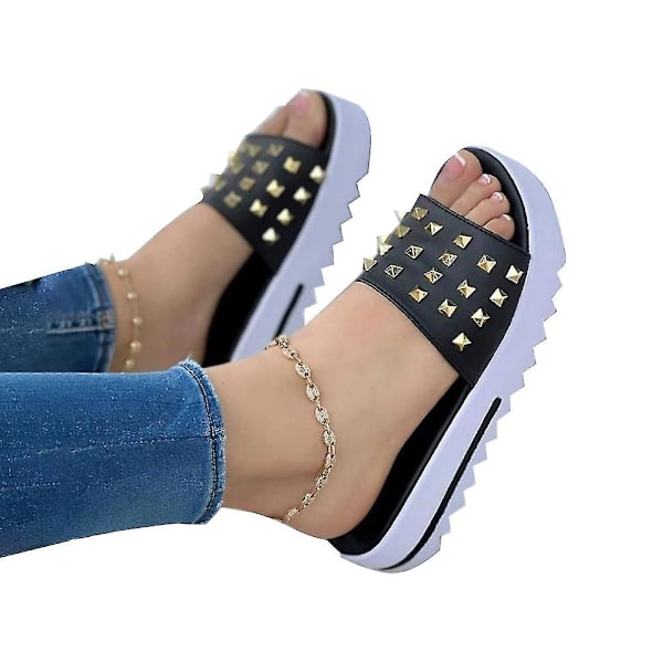 Muoti Naisten Platform Tossut Open Toe Flat Slides Sandaalit Kengät black Tag 41