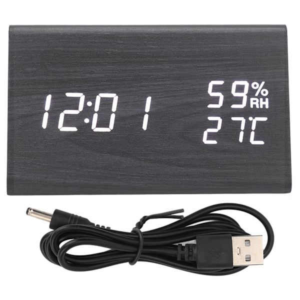 Triangulär Digital Väckarklocka i Trä Röststyrning LED-Display för Sovrum Kontor Svart Trä Vit Text