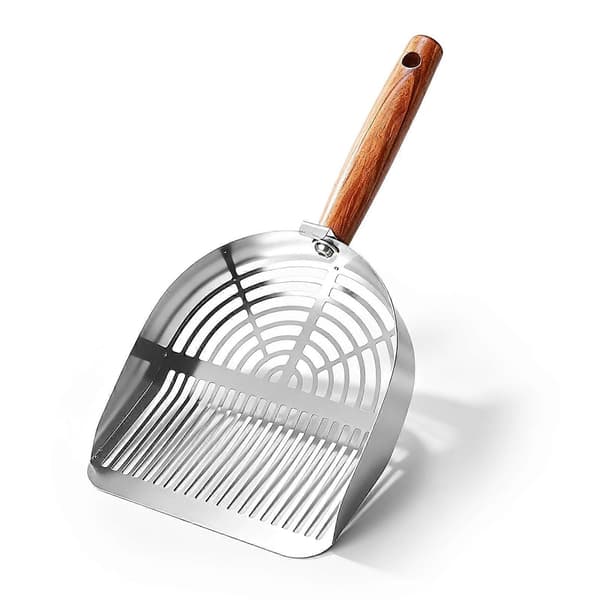 Kattespade i rustfritt stål, solid avfallsskuffe med trehåndtak for katter og hunder Bar Shape