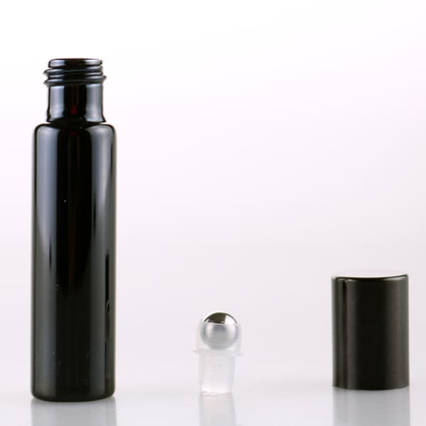 Påfyllningsbara 7-pack parfymflaskor i glas 5 ml svarta bärbara eteriska oljeroll-on-flaskor lätta rese-tomma