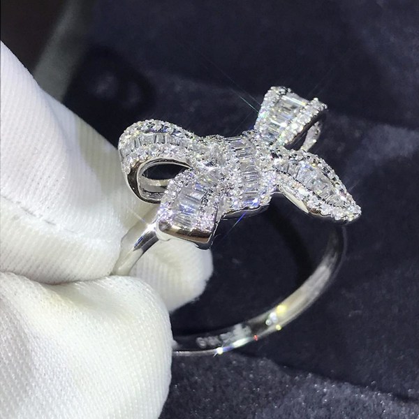 Bryllupsfest Luksus Fuld Rhinestone Bue Kvinder Finger Ring Brude Smykker Gave US 10