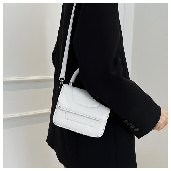 Yksivärinen Simple Texture Fashion Mini Naisten Olkalaukku Pieni Neliömäinen Laukku Tyylikäs Fashion Trend Messenger Bag Valkoinen