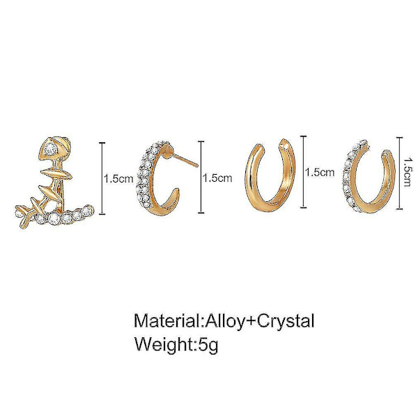 4st Örhängen Set Geometriskt Fiskben Full Diamond Back Hängningar Örondubbar för dagligt bruk
