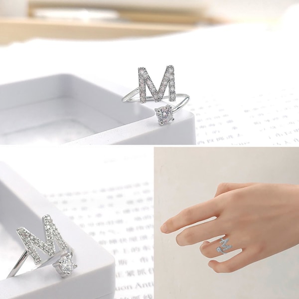 Ring Justerbar Open End Koppar Brev Kvinnor Finger Smycken För Dejting H