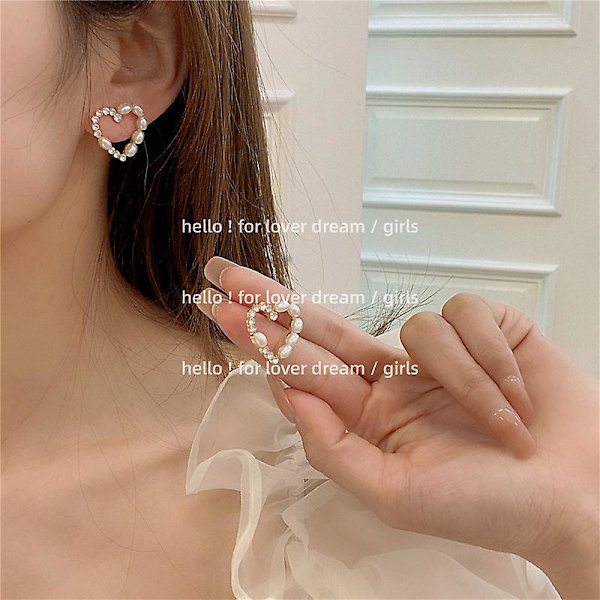 Øreringe Pearl Heart Stud Girls&#39; Modesmykker Ac2617 D322