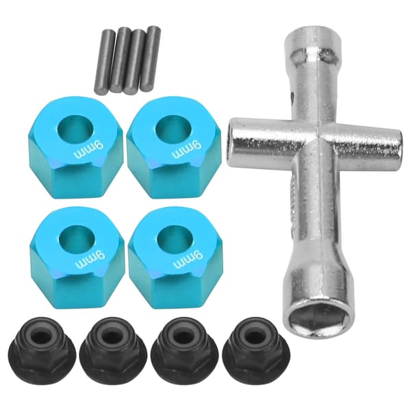12 mm Hex Adapter 9 mm Tyk M4 Flange Låsemøtrikker Krydsnøgle Sæt til 1 10 RC Bil Blå