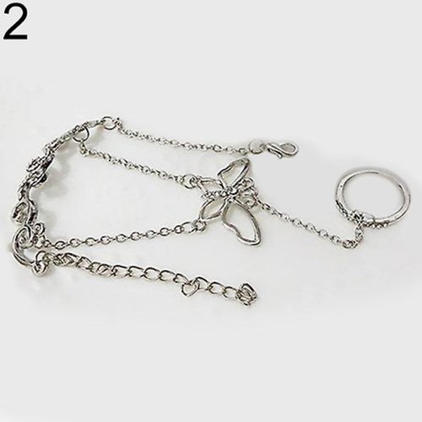 Kvinder hul sommerfugl link luksus kæde finger ring armbånd mode smykker Silver