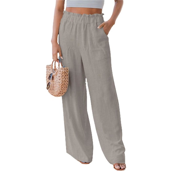 Ruffled Stretch byxor med vida ben för kvinnor Khaki M