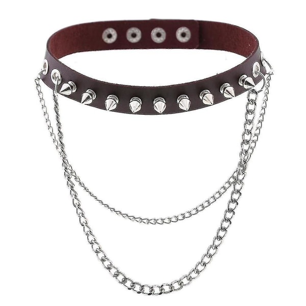 Spike Choker Halskæde Goth Collar Chain Punk Choker Kvinder Mænd Sort Læder Chocker Cool Gothic smykker coffee