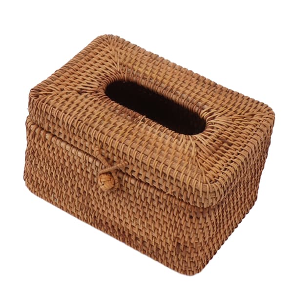 Rektangulær Rattan Tissue Box Holder Badeværelse Organizer Bordplade Soveværelse Stue Bil Kontor