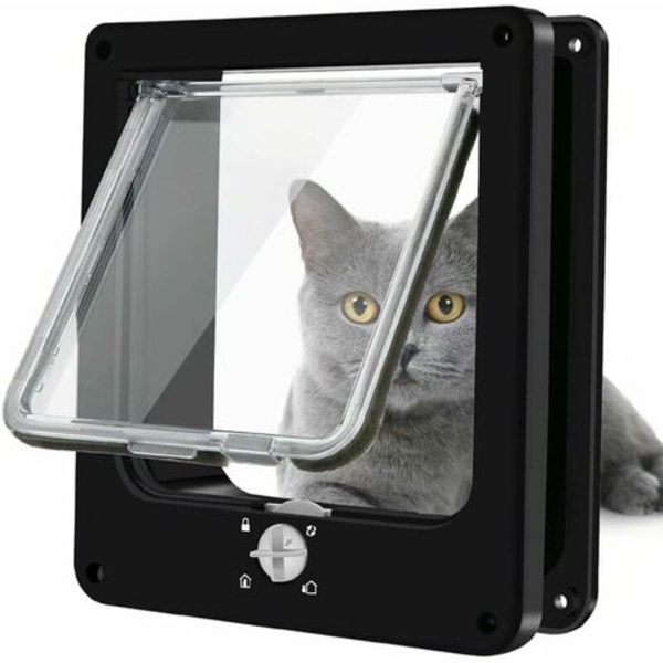 Kattedøre, 4-vejs roterende lås magnetisk kattelem til katte, killinger og killinger, opgraderet version M sort, 19*5,5*22)