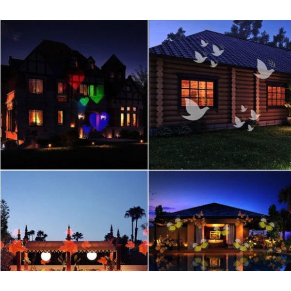 Mönsterprojektionslampor, kortlampor, LED snöflinga julbelysning, vattentäta gräsbelysning utomhus (16 bilder med fjärrkontroll)