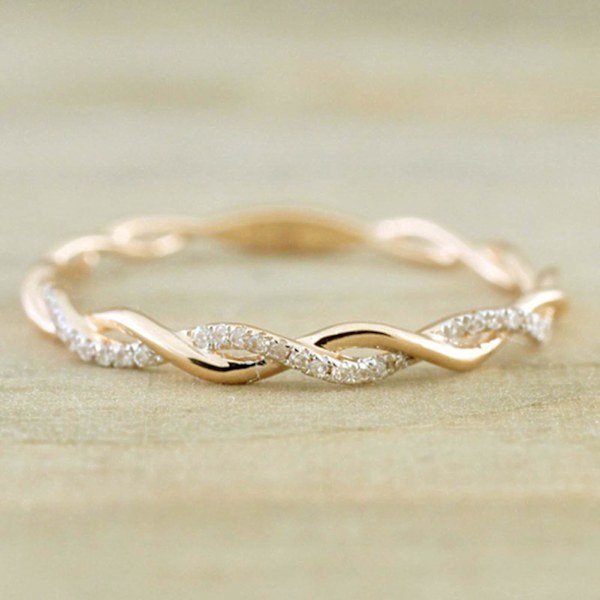 Kvinnor Ring Twisted Shape Strass Smycken Utsökt Bright Luster Ring för bröllop Golden US 6