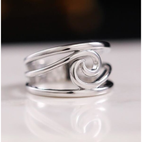 Geometrisk våg ring smycken kvinnors enkel glänsande ring Size 9