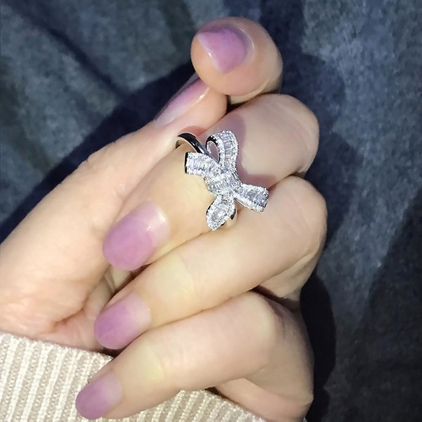 Bryllupsfest Luksus Fuld Rhinestone Bue Kvinder Finger Ring Brude Smykker Gave US 10