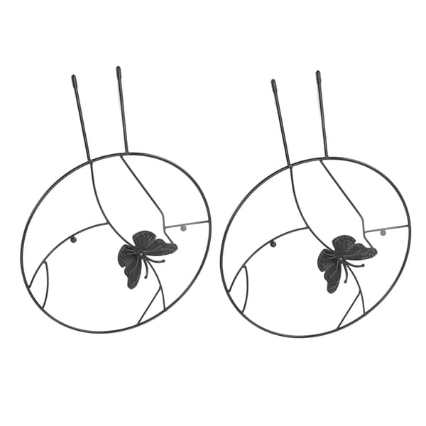 Blomma Växtstöd Järn Klätterställning för Hemträdgård Rund Ringdesign Svart 2-pack