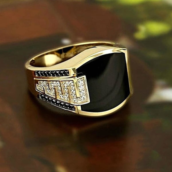 Legering Ring Svart Diamant Smycken Present Legering Naturlig Ädelsten Vigselring För Fest US 10