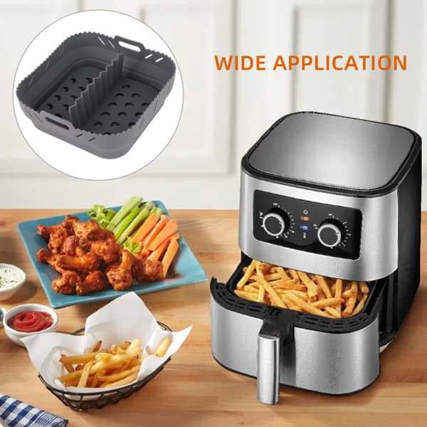 Firkantet silikonebageform til airfryer med silikonemåtte