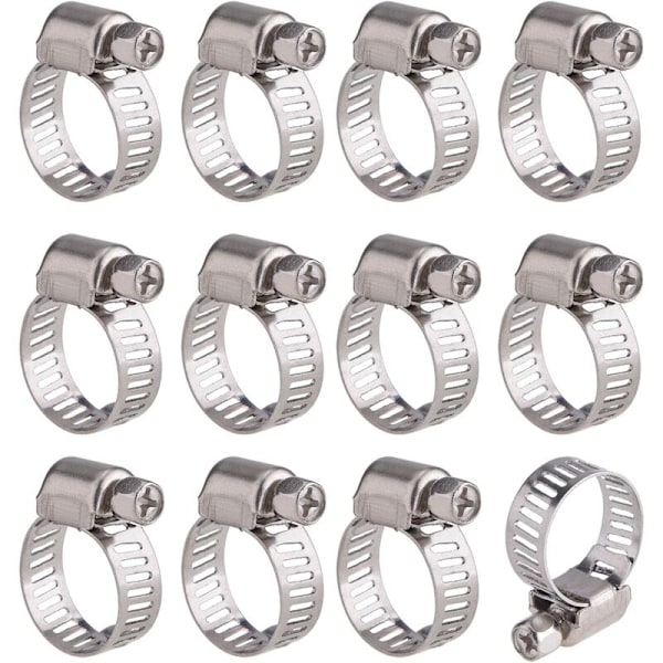 12 stykker justerbar slangeklemme rustfrit stål slangeklemmer Clips Fastener (9-16mm)