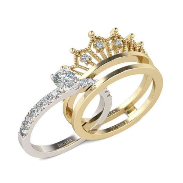 Aftagelig Kvinder Fashion Crown Rhinestone Finger Ring Wedding Bride Smykker Gave US 8