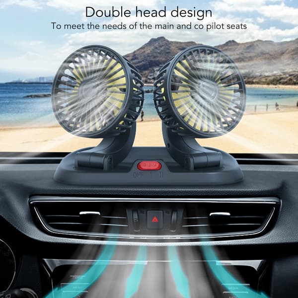 Car Cooling Fan Dual Head Adjustable Cigarette Lighter Socket Multifunction Air Circulator 12V Vehicle