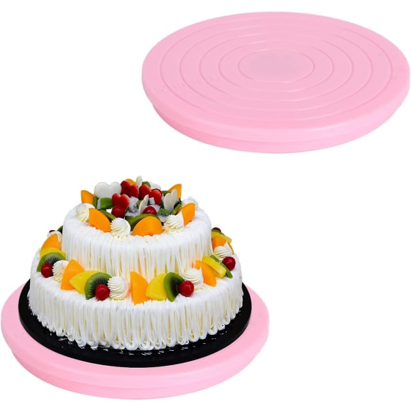2-pack roterande tårtställ, mini 360 graders roterande brickställ Tårta roterande bricka tårtställ för gör-det-själv-tårta dessert dekorationsverktyg Rosa