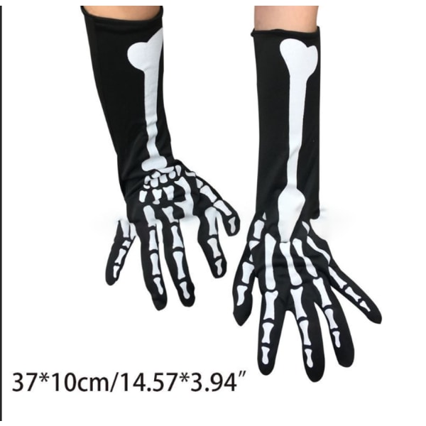 Halloween Bone Gloves Masquerade Ghost Festival Skeleton Bones Long Gloves Cosplay Bone Gloves Strumpor (Handskar + Strumpor),