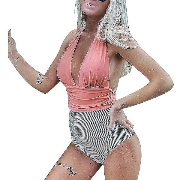 baddräkt i ett stycke för damer med halterhals baddräkt baddräkt badkläder Pink M