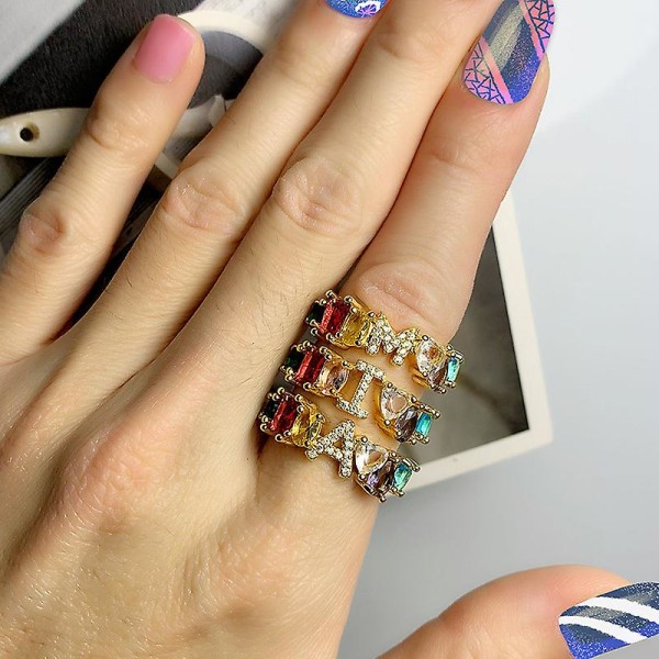 Ring vintage zirkon färgglada brev modesmycken Ac9362 U
