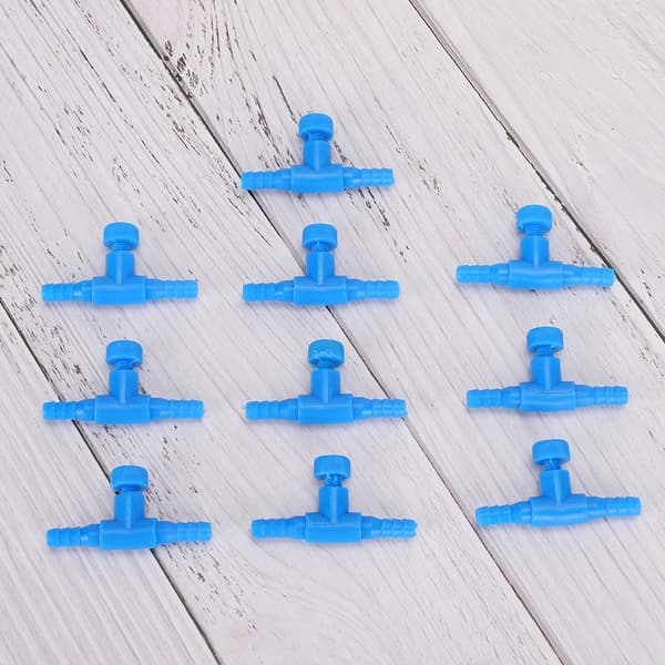 10-pack Akvarium T-koppling 3-vägs Luftpump Slang Flödeskontrollventil för 0,2 tums slang