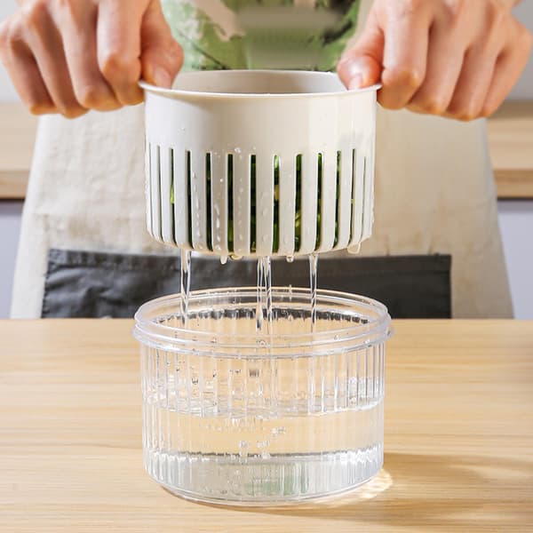 Rund Förvaringsbehållare i Plast för Grönsaker Multifunktionell Salladslöksförvaring Vit