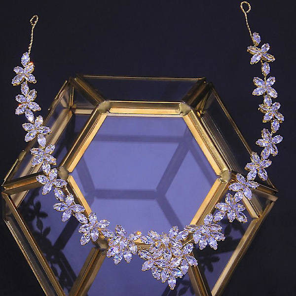 Blomsterbrudepandebånd Cubic Zirconia Bryllupshårbånd Tiaraer Kroner Smykker Gaver Til Kvinder Piger Gold