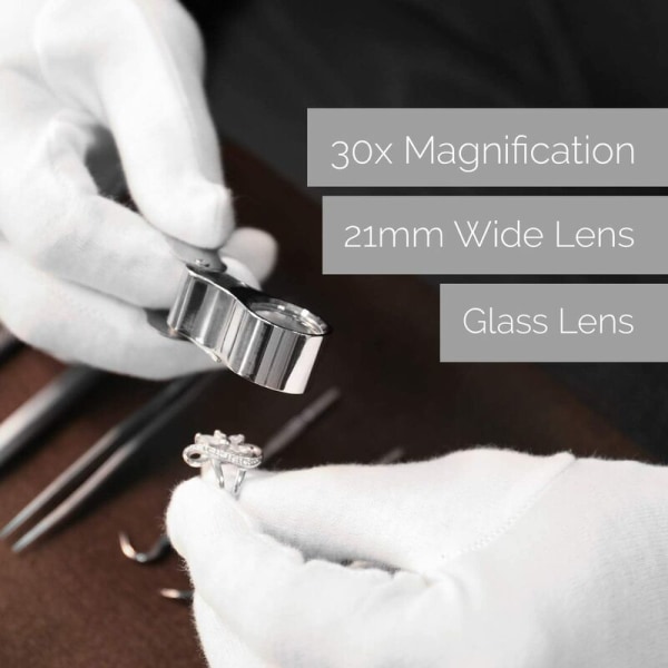 Juvelerlup - 30 x 21 mm glasforstørrelsesforstørrelsesglas Smykker Antikviteter okularlinse - 30x lommeforstørrelsesglas