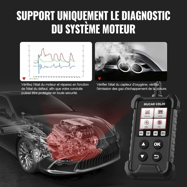 Cdl20 Obd2-skanneri Obd2/eobd-autokoodinlukija täydellä Obd2-toiminnolla Tarkista autojen diagnostiikkatyökalu Moottorikoodinlukija/koodiskanneri O2-tunnistimia varten