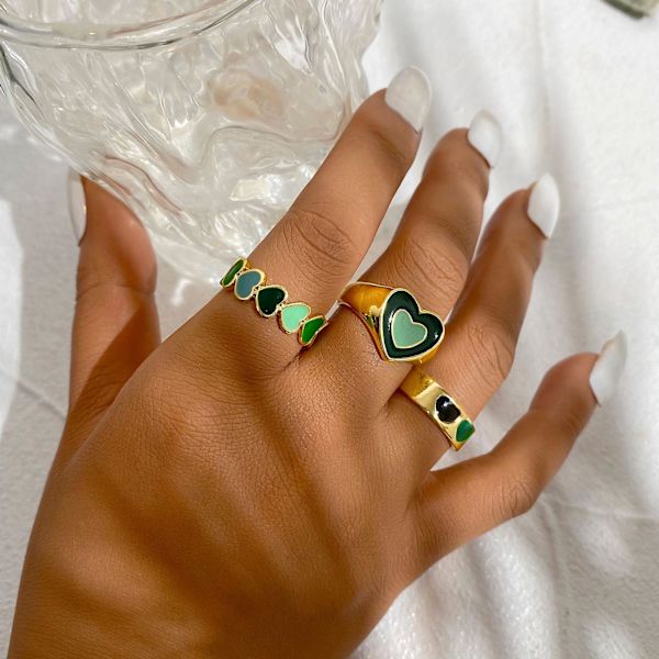 1 Set Knuckle Rings Heart Stackable Women Exquisite All Match Finger Rings For Party C