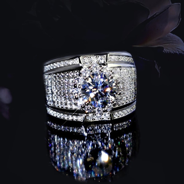 Mænd Fashion Rhinestone Sølvbelagt bryllup Engagement Finger Ring smykker US 8
