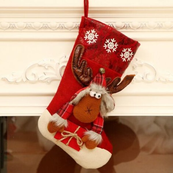 Pakkaa joulusukat Joulupukki Lumiukko Poro 3D Pehmoinen jouluhahmo tekoturkista savupiippusukat