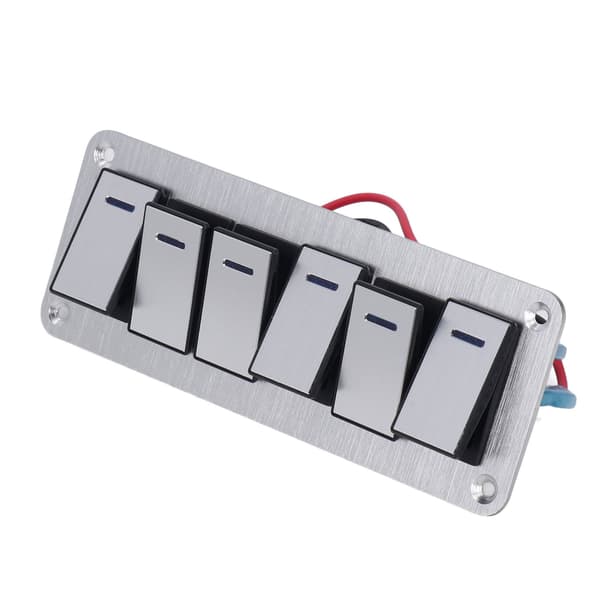 Vippebryterpanel 6 Gang Vanntett 5 Pins Bilstrømbryter 12V 24V Blå LED