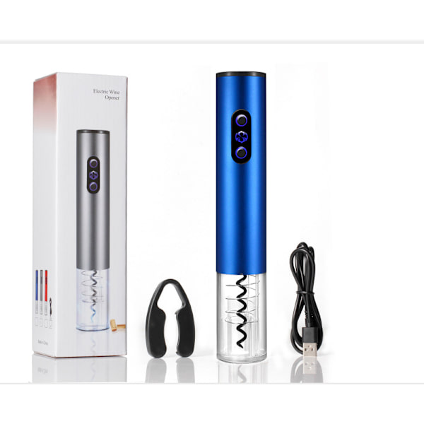 Elektrisk flaskeåbner, elektrisk flaskeåbner, automatisk flaskeåbner, vinskruetrækker (materet safirblå batteritype),