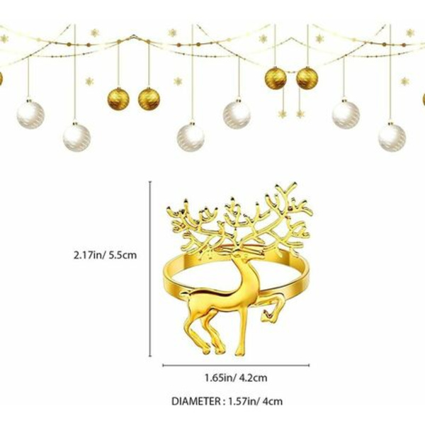 12-pack Christmas Deer Servettringar, Shiny Elk Servetthållare, Chic Rendeer Servettring för jul, Bröllopsdekor, Ho