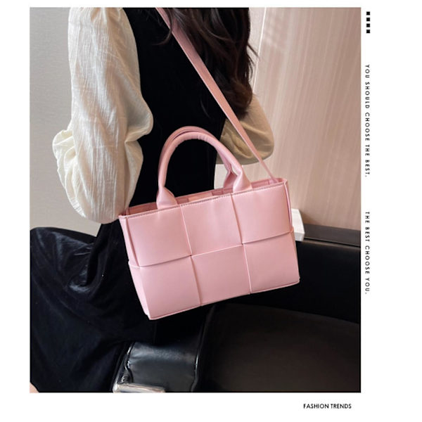 Pu Läder Axelväskor För Kvinnor 2023 Dam Woven Strap Crossbody Bag Kvinnliga Handväskor Design Cross Body Bag (rosa)