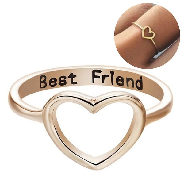 Mode Kvinnor Bästa Vän Brev Hollow Heart Finger Ring Smycken Födelsedagspresent Golden US 10