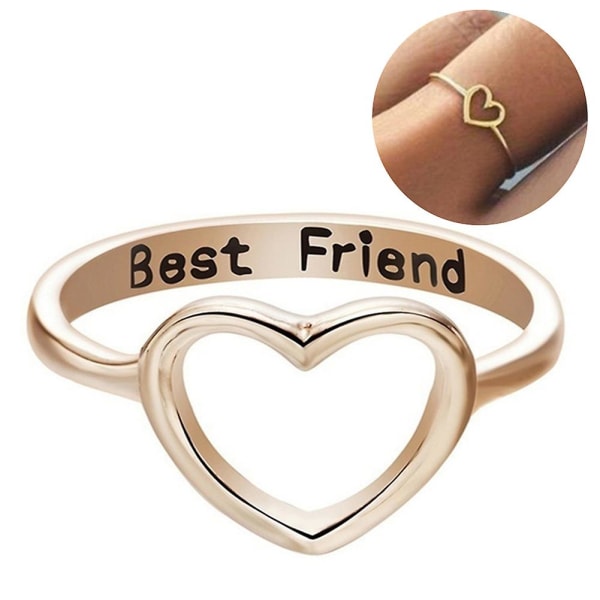 Mode Kvinnor Bästa Vän Brev Hollow Heart Finger Ring Smycken Födelsedagspresent Golden US 9