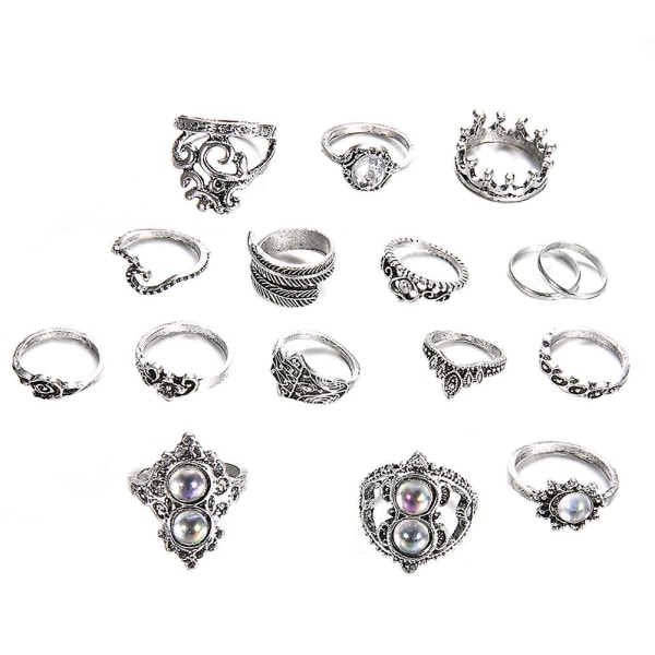 16st/ set Retro Boho Hamsa Hand Crown Finger Midi Knuckle Stacking Rings Smycken