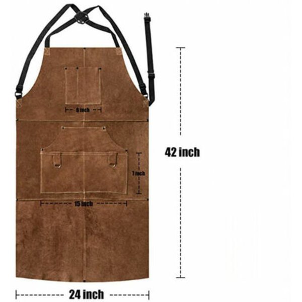 Svetsförkläde, arbetsförkläde i koskinn med 6 fickor, 24" x 36" multifunktionellt matlagningsförkläde, justerbara bryggor